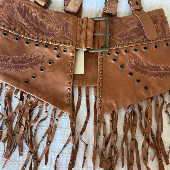Haute Hippie Accessories - Haute Hippie Brown Leather Fringe Studded Waist Belt